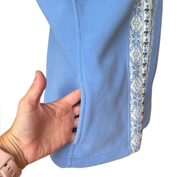 LL Bean Vest Jacket Blue Nordic Snowflake Fleece Mock Neck Full Zip Womens Med - Picture 7 of 12